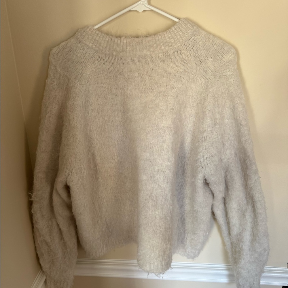 Madewell Ivory Brushed Fuzzy V-Neck Wool-Alpaca Blend Pullover Sweater Sz M - Picture 4 of 13